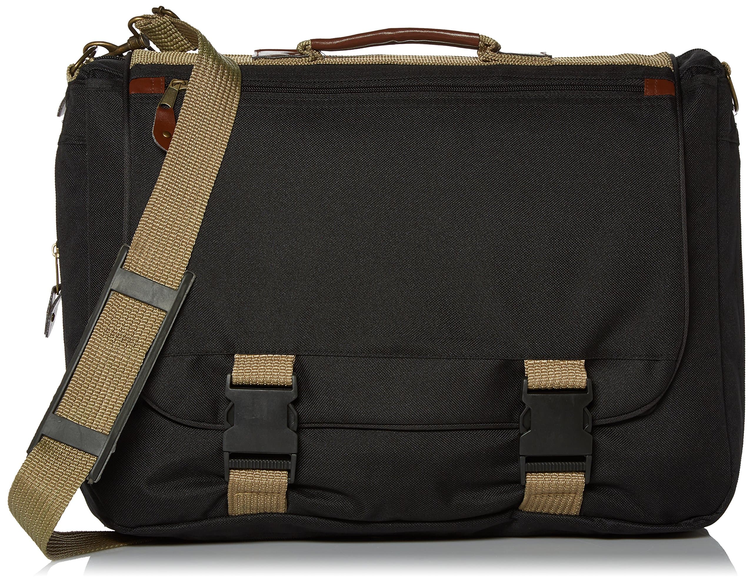 SmartTravel4Less Vintage 2-Tone Executive School Work Expandable Messenger Bag Briefcase, Black with Khaki