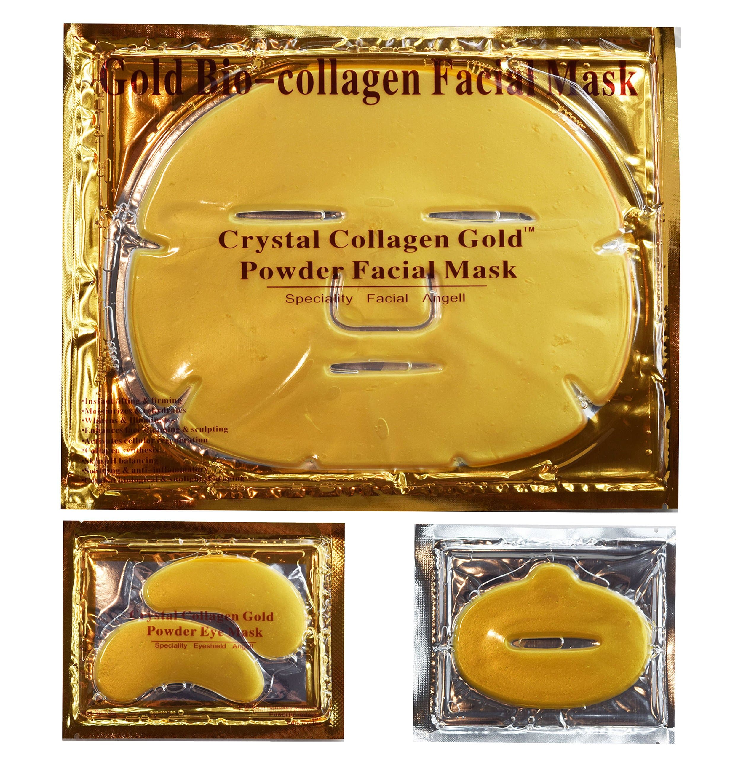 EBP Medical 24K Gold Collagen Combo Set: 10 x Face Facial Mask + 10 x Gold Eye Masks + 10 x Lip Masks. Firm, Tone, Brighten Skin