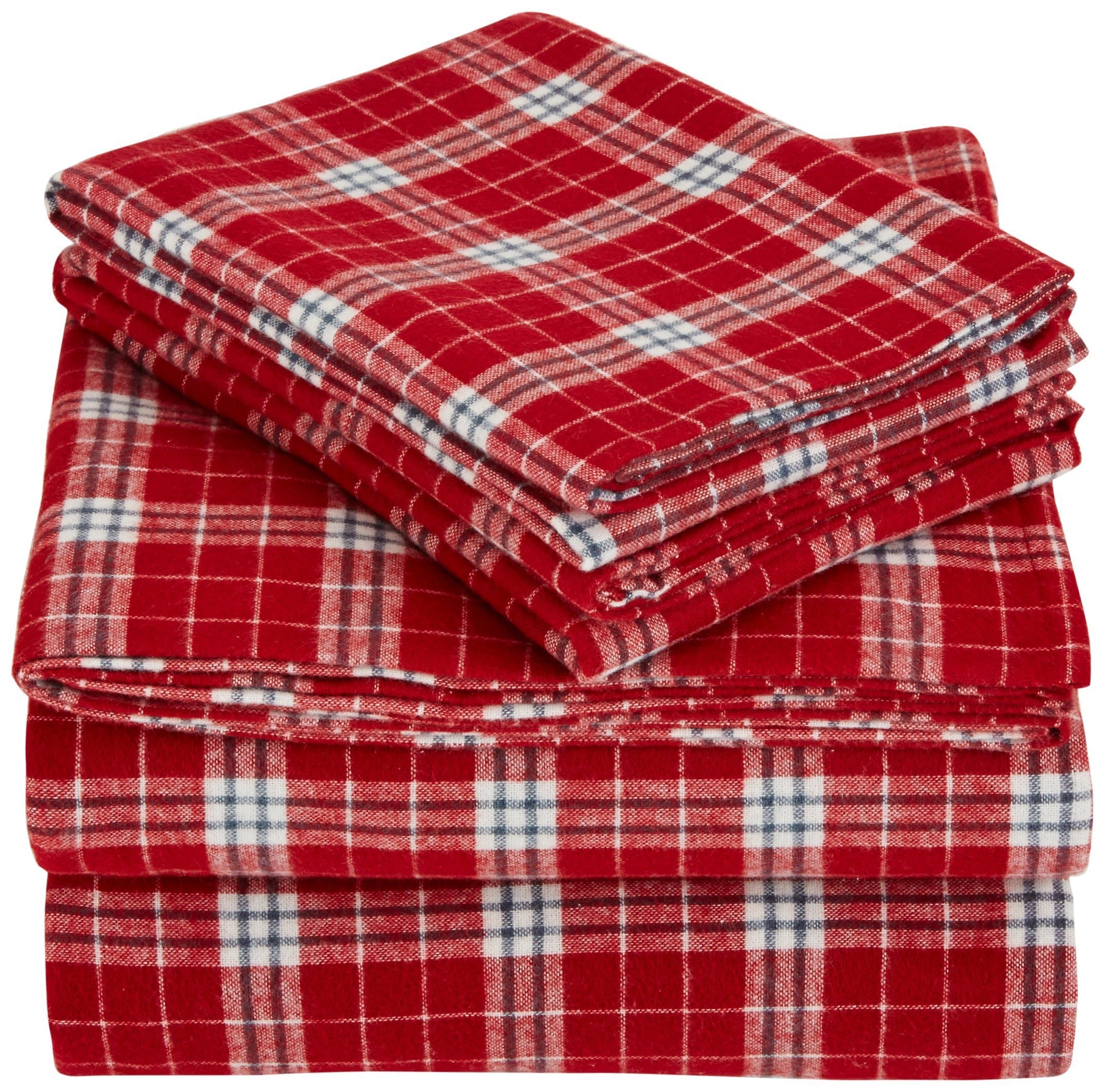 Amazon Brand – Pinzon Plaid Flannel Bed Sheet Set - Queen, Bordeaux Plaid