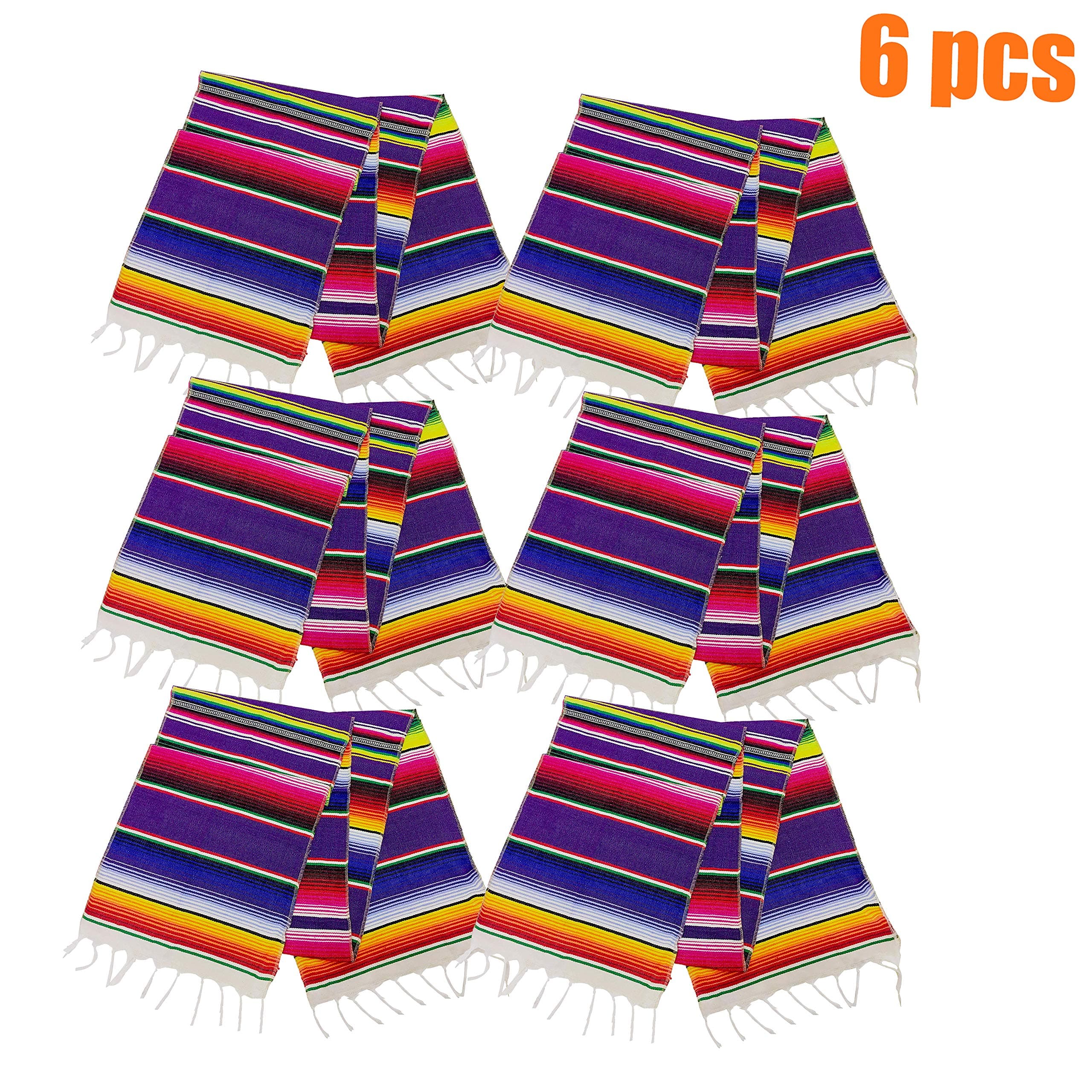 Neasyth 6Pcs Mexican Serape Table Runners Zarape Table Runner Tassel Handmade Tablecloth for Mexican Fiesta Themed Party Decorations for Tables Cinco De Mayo Party Decorations Supplies 14 X 84 in
