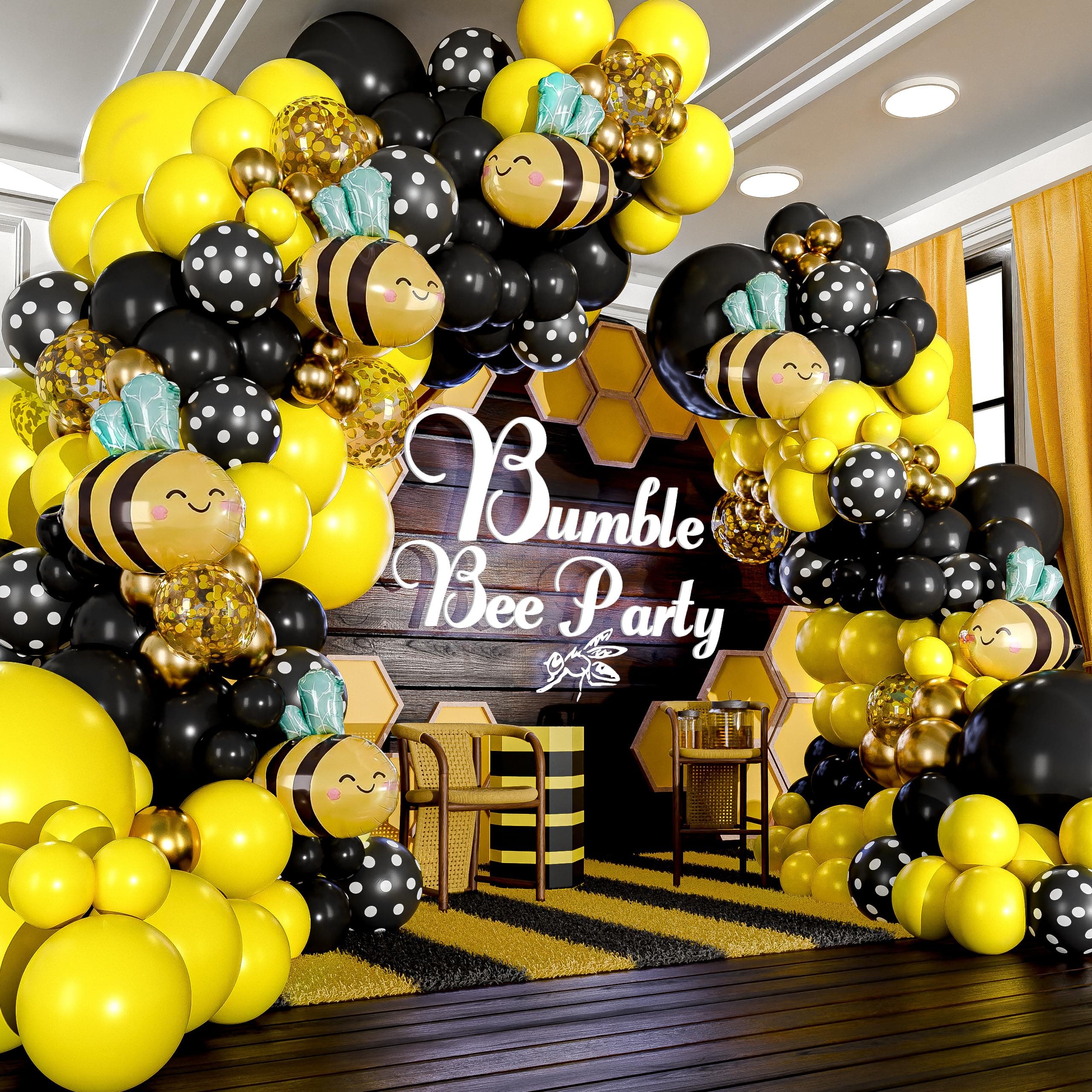 Bee Balloon Arch & Garland Kit - Mix Yellow and Black Balloons for Bumblebee Party - What Will It Bee Gender Reveal Honeybee Baby Shower Happy Bee Day Bee Birthday Party Decorations & Supplies