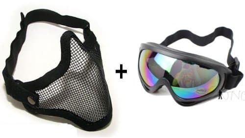 2 in 1 Tactical Military Metal Mesh Mask + Protection Goggles Shooting Airsoft