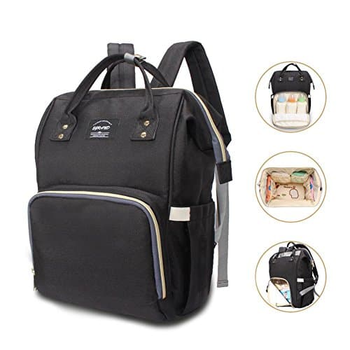 Diaper Bag Backpack Travel Nappy Bag with Insulated Pockets, Multi-function Baby Diaper Bag for Mom, Waterproof Fabric, Large Capacity (BLACK)