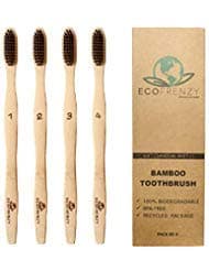 EcoFrenzy - Eco-Friendly Natural Bamboo Toothbrush: Soft BPA Free Charcoal Bristles, 100% Biodegradable Handle and Packaging. Vegan and Cruelty Free. (Pack of 4)