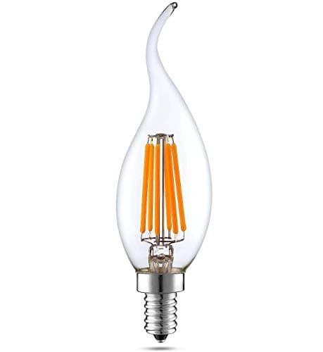 LED Filament 6W Dimmable Candelabra Candle Bulb,UL Listed,Flame Tip 60 Watt Equivalent E12 Base 550 Lumen Warm White 2700K,Energy Saving Bulb, Upgrade New,Pack of 1