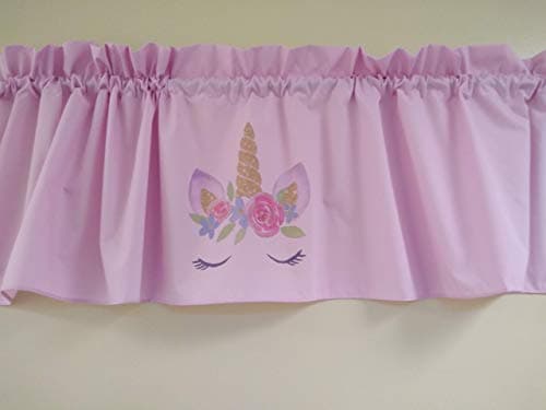 Pink Unicorns valance curtain Solid White valance, sublimation on fabric 58 inches wide, Girls room window treatment decor, Fabric