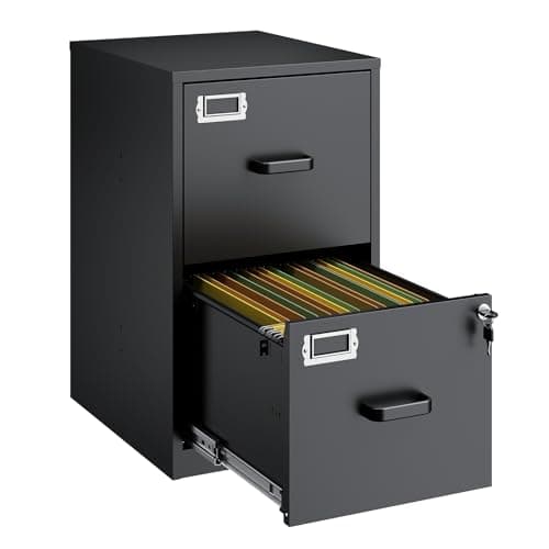 2 Drawer File Cabinet with Lock, Metal Filing Cabinets Under Desk, Vertical Small Filing Cabinet for Home Office Fit A4 Legal/Letter Size
