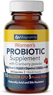 Magna Vita | Women's Probiotic with Cranberry Powder for Urinary Vaginal Digestive Tract and Immune Health 10 Billion CFU 5 Strains 100% Made in The USA -1 Month Supply Vegan