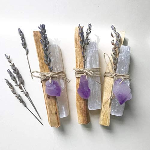Original Inspired Restoration Bundles smudges Stick - Palo Santo, Selenite, Lavender with Amethyst Crystal Point