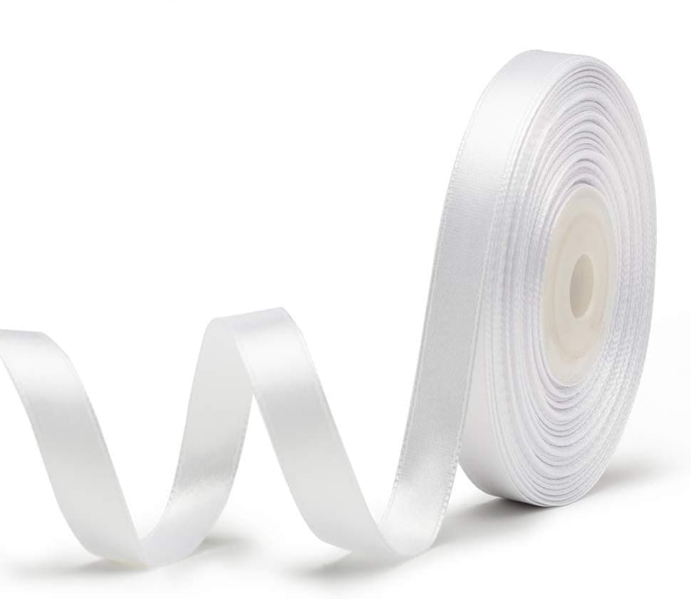 Akado Satin Ribbon Perfect For Crafts, 18 Meter Ribbon Roll Wedding Decor, For Gift Packing, Wrapping, Hair Accessories, Flower Arranging, Home Decoration. (White).