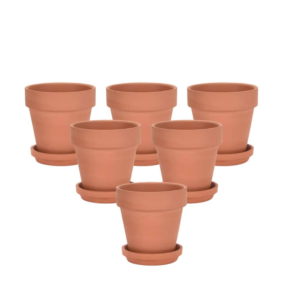 Terracotta Flower Plant Pots Indoor-5 Inch Terracotta Planter Pot with Wooden Pattern, 2 Pack Modern Rustic Round Flower Pots Indoor with Drainage Hole for Indoor Plant Include Terra Cotta Tray