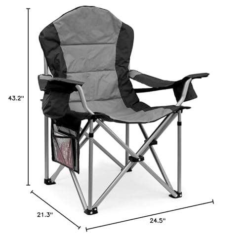 Yestomo Oversized Adults High Back Padded Folding Lumbar Support Heavy Duty Camping Chairs with Cooler Pouch, Lawn Chairs with Armrest Rest Support to 400LBS