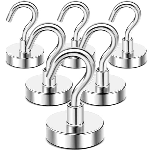 DIYMAG Strong Neodymium Magnetic Hooks, 110lbs Heavy Duty Rare Earth Magnets with Hook,Strong Corrosion Protection Facilitate Hook for Home, Kitchen, Workplace, Office and Garage-Silver,Pack of 6