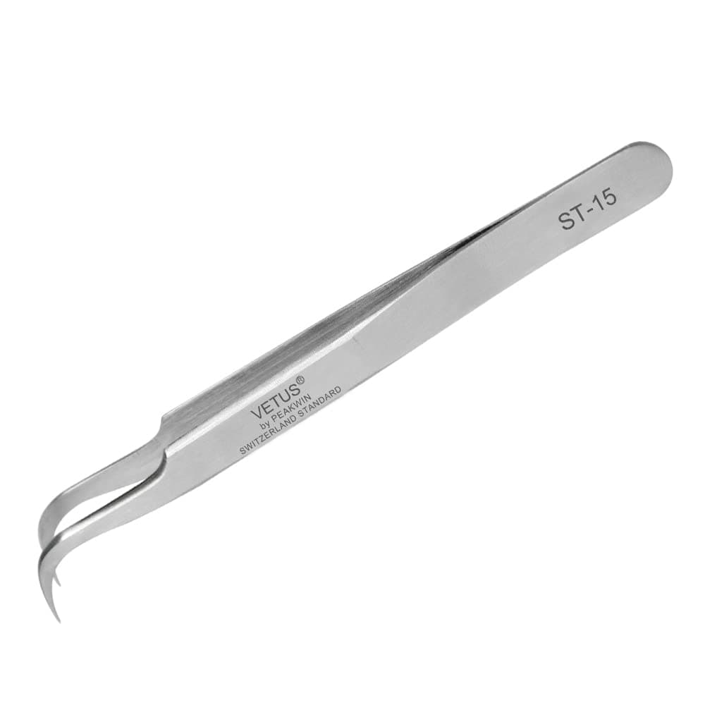 Vetus Straight Pointed/Curved Tweezers Eyelash Extensions Stainless Steel ST (ST-15 (120mm, Curved))