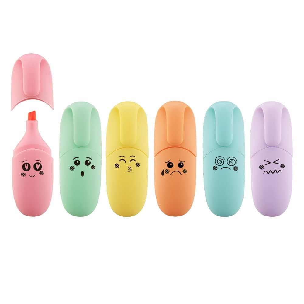 6 Piece Mini Highlighter Pen Kawaii Stuff Back to School Supplies Pastel Color Chisel Tip Cute Design Gift Highlighter Marker