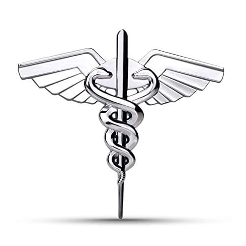 3-1/4 x 3 inches Caduceus Snake Stick Wings Metal Vehicle Car Emblem Doctor Medicine Medical Chrome
