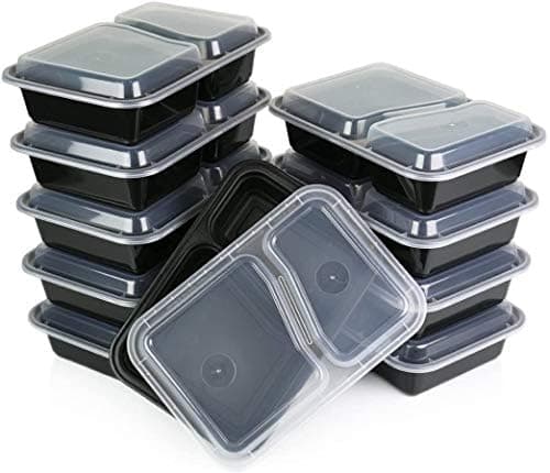 Reditainer®- 2 Compartment Microwave Safe Food Container with Lid/Divided Plate/Lunch Tray with Cover, 20 Pack