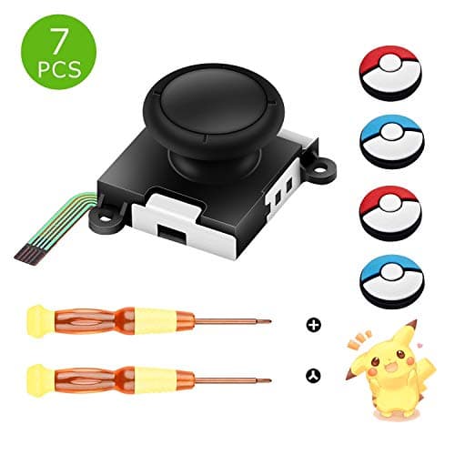 One 3D Joy con ThumbStick Controller Replacement, Joystick Analog Thumb Stick for Nintendo Switch- Include Tri-Wing & Cross Screwdriver Tool + 4 Colorful Thumbstick Caps