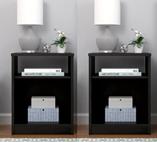 Nightstands (Set of 2) with Open Shelf Cubby MDF End Tables Pair Bedroom Table Furniture - Black