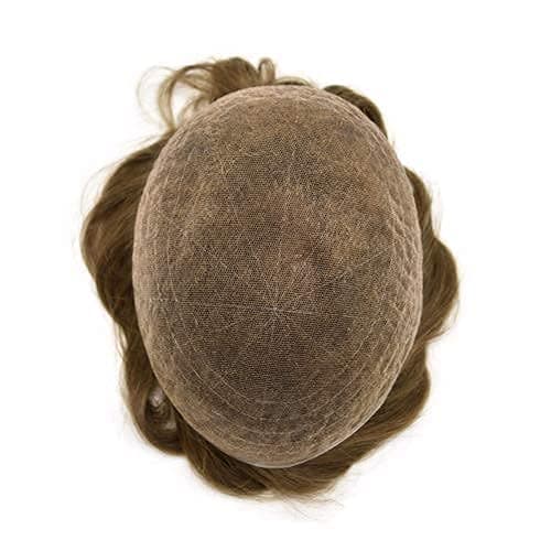 LYRICAL HAIR Full French Lace Toupee for Men Front Bleached Knots Human Hair System Transparent All Lace Hair Replacement Natural Hairline Mens Wigs Hairpieces (7"X9", #560 Light-Med Brown+60% Gray-100% Light to Med-light Density)