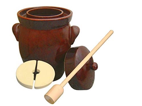 7L (1.9 Gal) K&K Keramik German Made Fermenting Crock Pot, Kerazo F2, Plus Beech Wood Tamper