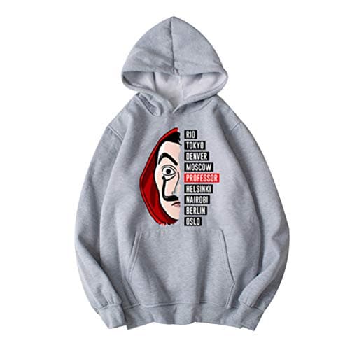 Dalí La casa de Papel Graphics Print Long Sleeve Tops Sweatshirt Hoodies Grey