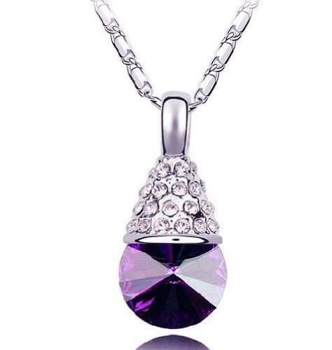 Swarovski Elements Crystal Pendant Necklace Set with 26 small clear Gems and 1 large Amethyst Crystal on a 16 inch Chain. We have other colours Available. Only at Nambeads..