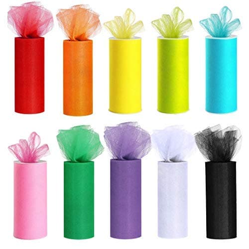 MXCELL10 Colors Tulle Rolls Rainbow Tulle Colors Roll Fabric Spool 6 Inch by 25Y Spool for Wedding Tutu and Table Skirt Decoration