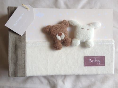 Cute Handmade Baby Slip in Fabric 6" x 4" Photo Album with Teddy & Bunny