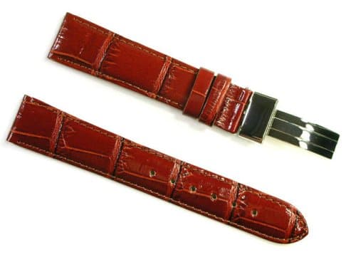 Caddy Bay Collection Banda Pastel Gator Leather WATCHBAND with Stainless Folding Clasp DEPLOYANT Buckle Design-Real Italian Calf LEATHER-18 mm Brown Color