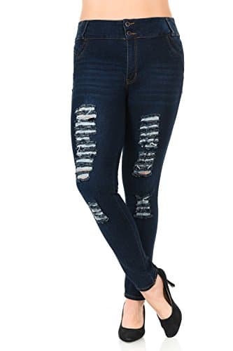 Pasion Women's Jeans - Plus Size - High Waist - Push Up - Style N402B-R - Navy - Size 32