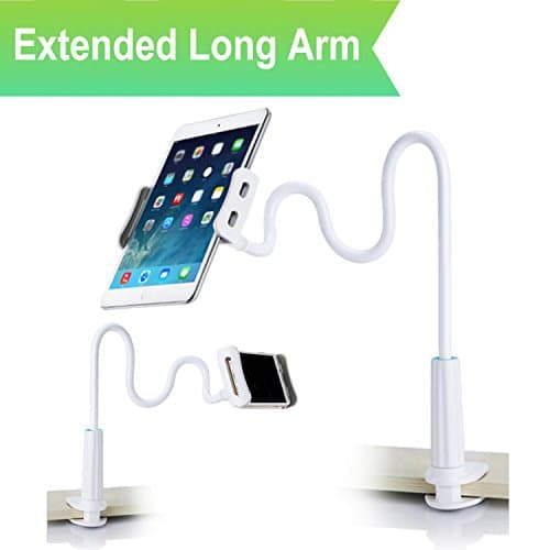 Cell Phone Tablet Stand Holder Clip - with Grip Flexible Long Arm Gooseneck Bracket Mount Clamp for ipad/iPhone X/8/7/6/6s Plus Samsung S8/S7, used for bed, desktop, Kitchen