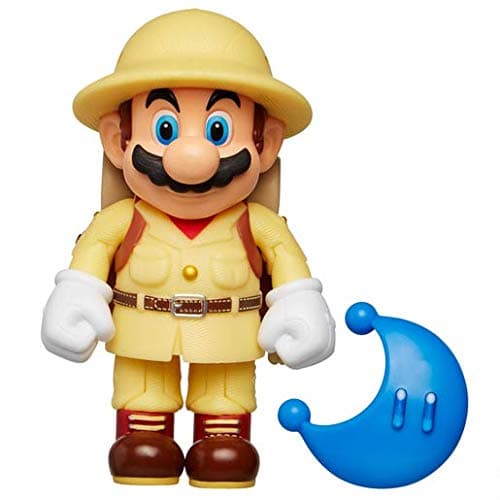 World of Nintendo Super Mario Explorer Mario 4” Articulated Figure with Blue Power Moon
