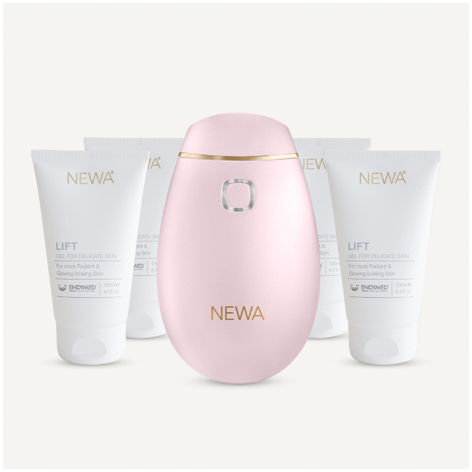 Newa - Radio Frequency Facial Toning Device + Conductive Gel to Lift Skin Contour + Home Wrinkle Reduction System (Pink+6 Months Supply)