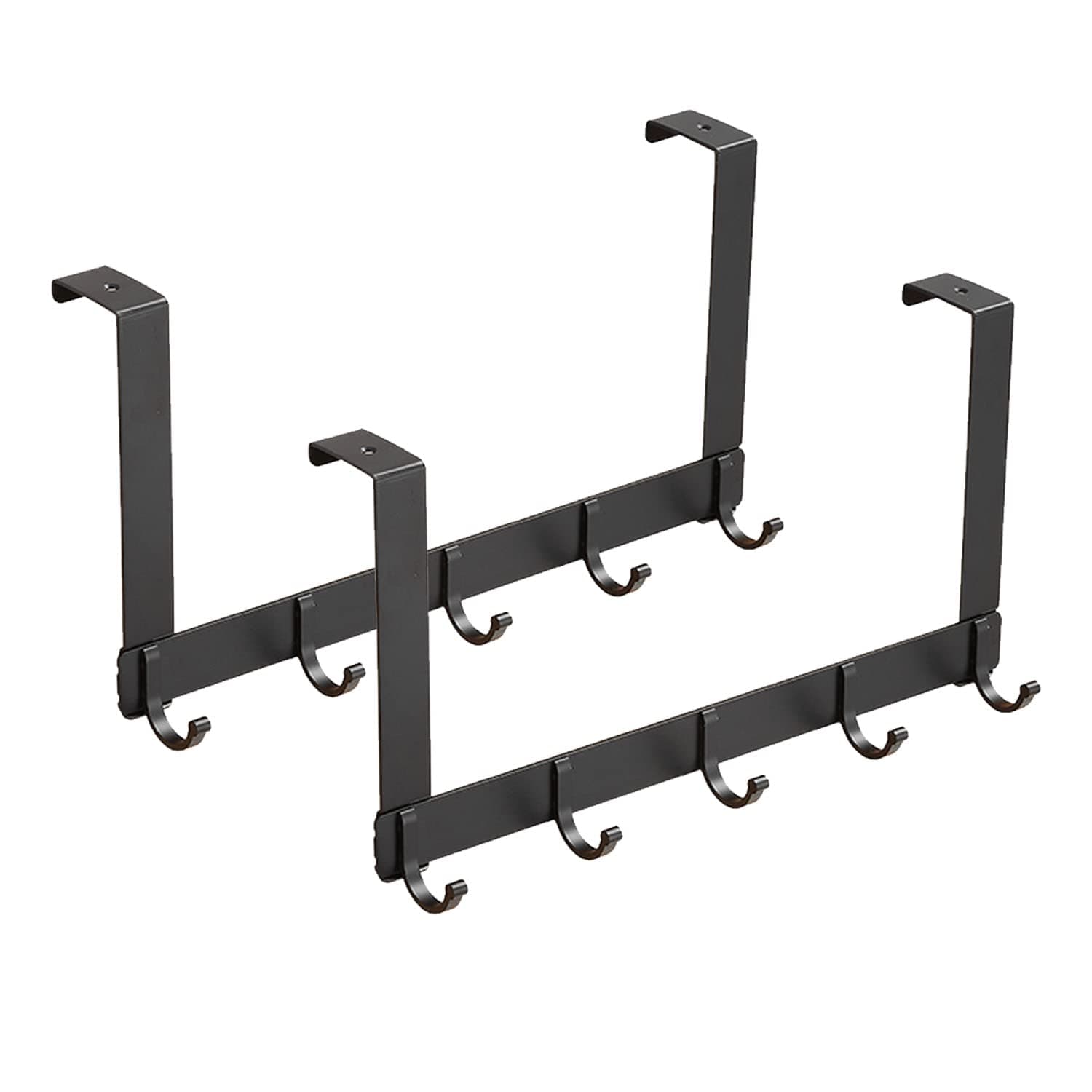 Dosenstek 2 Packs Over Door Hook Hanger Rack, Heavy Duty Aluminum Organizer for Storage Holder Hanging Hats, Coats, Towels, Clothes, Bags- Brush Finish 5 Hooks