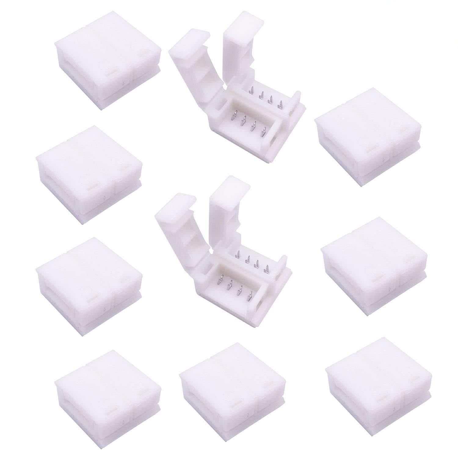 4 Pin Solderless Waterproof LED Strip Connector - RGB Flex Ribbon Rope Tape Light Gapless Adapter for 10mm Wide Waterproof SMD 5050 RGB Flexible Strip Light (10pcs)