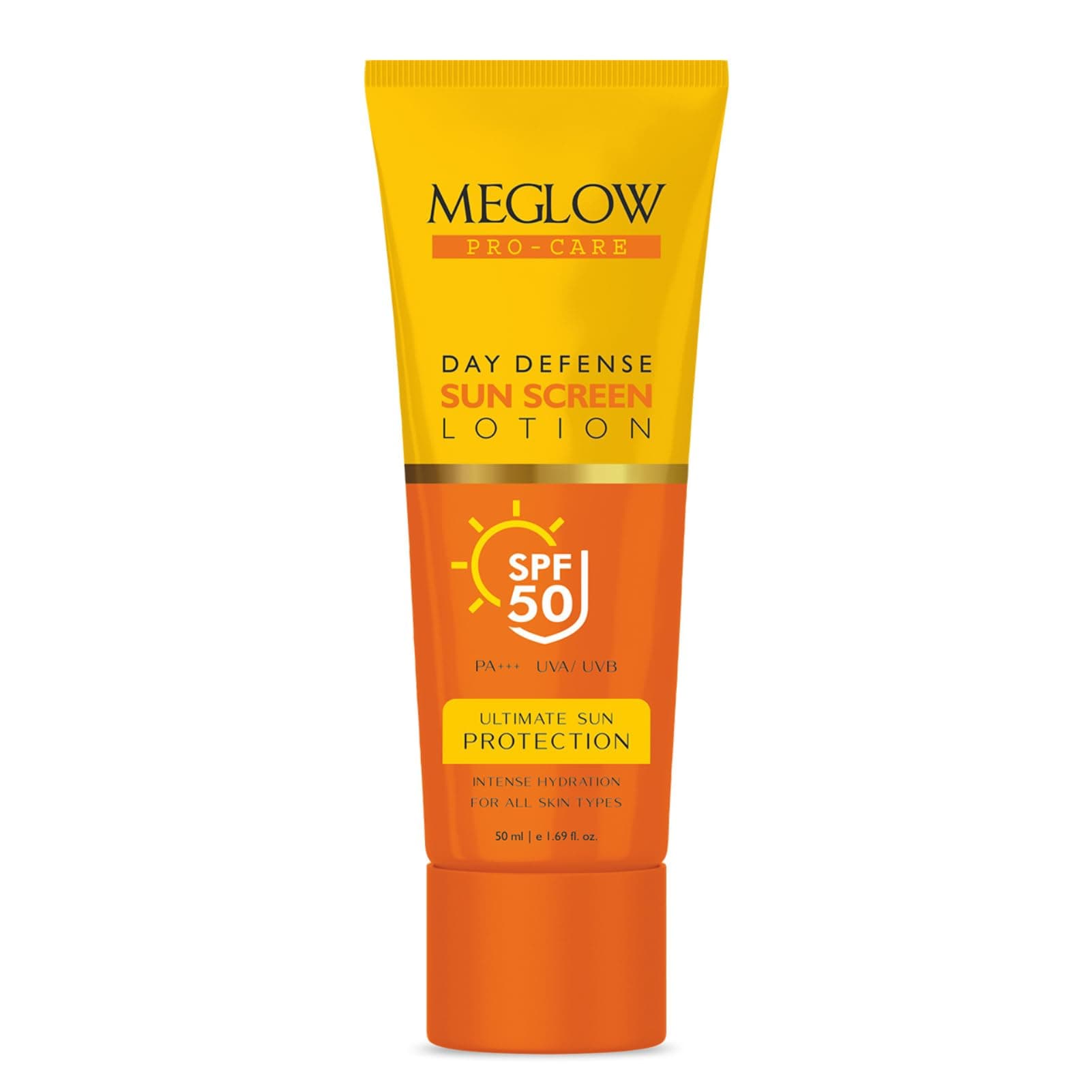 Meglow Pro-Care Sunscreen SPF 50 PA+++ Lotion for Face & Body(50ml) - Broad Spectrum Sunscreen for UVA & UVB Protection - Blue Light Indoor & Outdoor Protection | Intense Hydration For All Skin Types