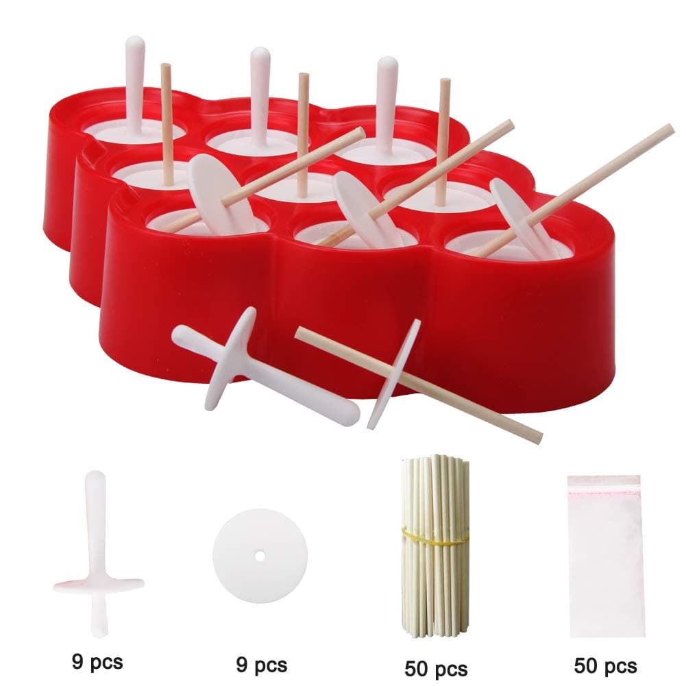Wellood Mini Pop Molds, 9 Miniature Popsicle Molds with Sticks and Drip-Guards, Easy-Release BPA-Free Silicone(with 50 Popsicle Sticks 9 Stick Holders and 50 Popsicle Bags)