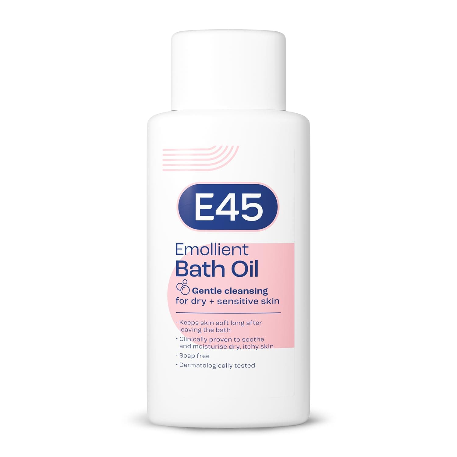 Bath Oil 500 ml – E45 Bath Oil Emollient to Moisturise & Hydrate Dry Skin – Gently Cleanses for Soft Skin – Soap Free & Perfume Free Emollient Bath & Shower Oil Body Wash - Dermatologically Tested