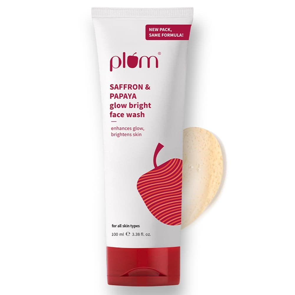 Plum Saffron & Papaya Glow Bright Face Wash | Enhances Glow & Brightens Skin | With Vitamin B5 | Fights Dull Skin | Non-Drying, Gel-Based, Sulphate-Free Face Wash | For All Skin Types | 100% Vegan