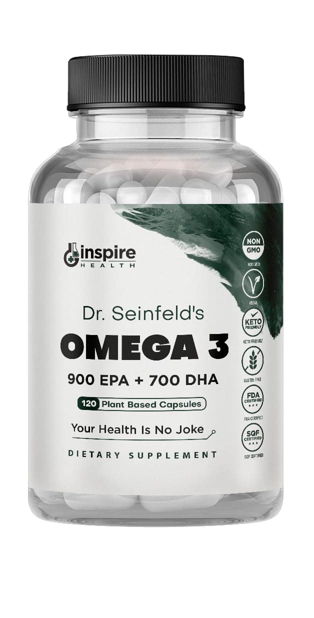 The Very Best Vegan Omega 3 Supplement - 120 Capsules - Algae Omega 3 Vegetarian Supplement - Plant Based Fish Oil Alternative - EPA DHA Supplement - Made in The USA - Heart Stress Relief Dr. Seinfeld