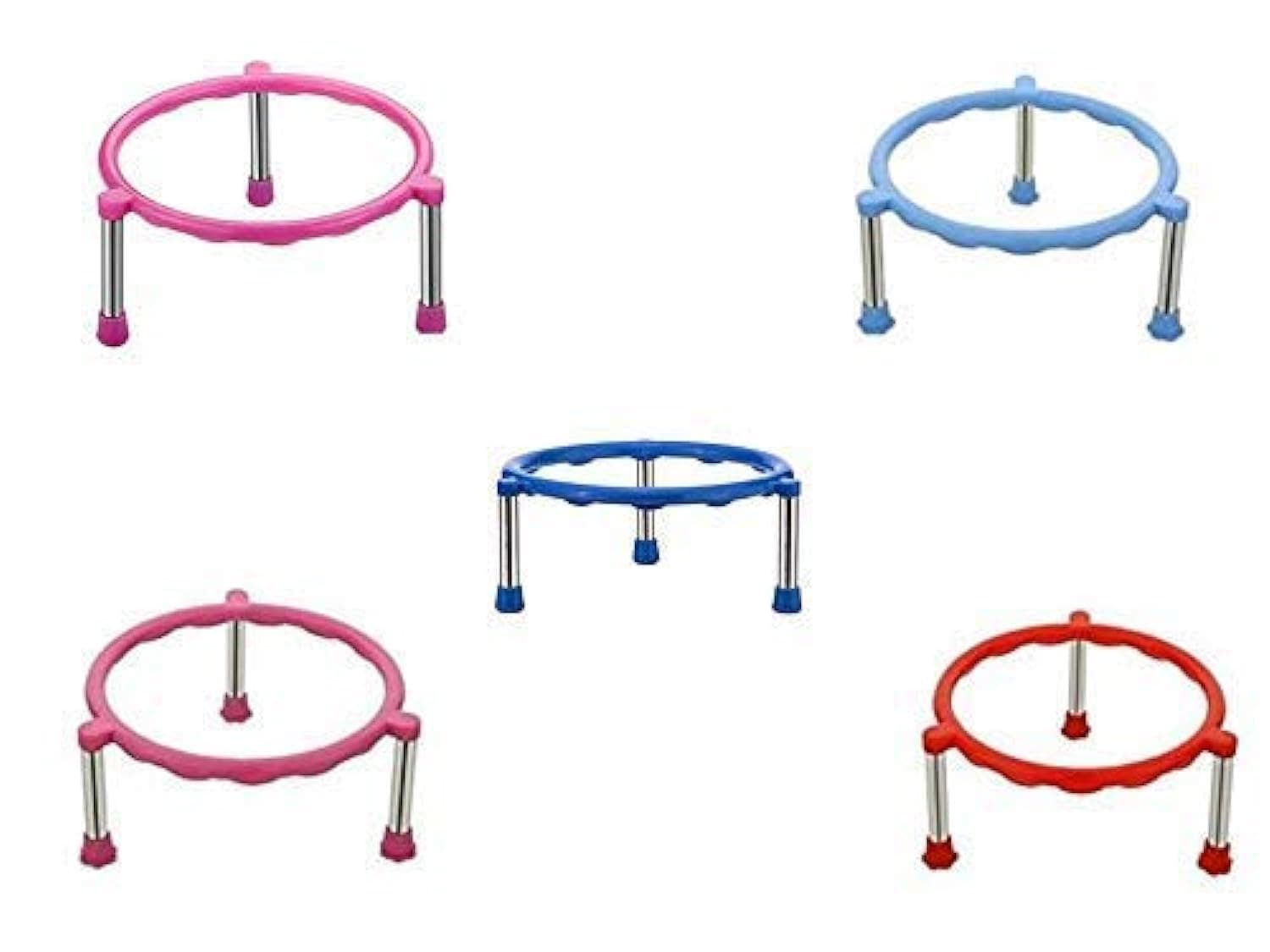 shaan Glister Single Ring Matka/Pot Stands with Stainless Steel Legs - 5 Pieces