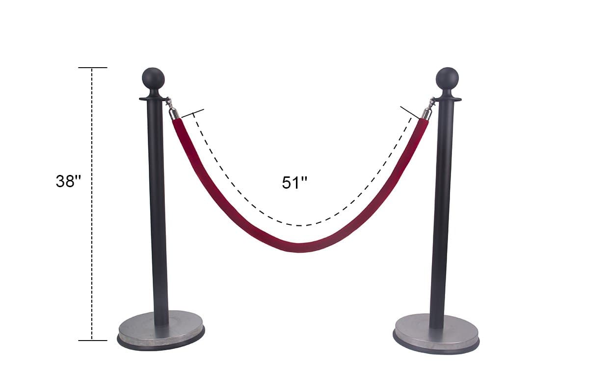 Comie Ball Top Stainless Steel Retractable Stanchion Posts with a Red Velvet Rope Black