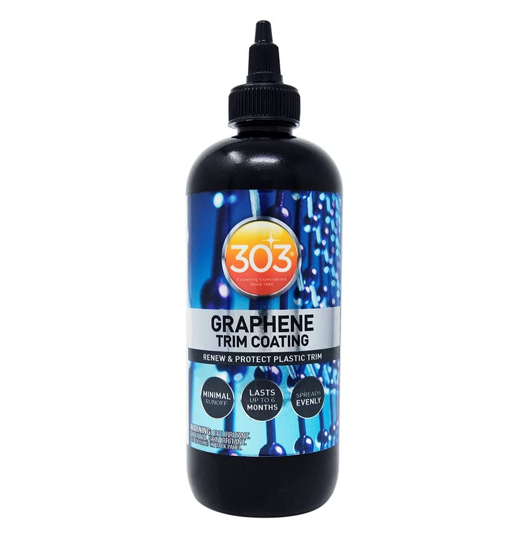 303 Products Graphene Trim Coating ā Hydrophobic Graphene Coating ā UV Protectant Coating ā 6 Months of Protection ā Darkens and Renews Plastic Trim ā Non-Greasy ā 8 Oz (30249)