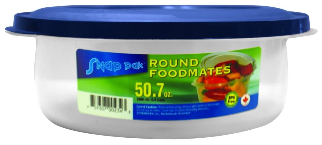 StoreMaxx Foodmates 234 Round Food Storage Container with Clear/Blue Lid (Pack of 12), 50.7 oz., Slate Blue/Opaque