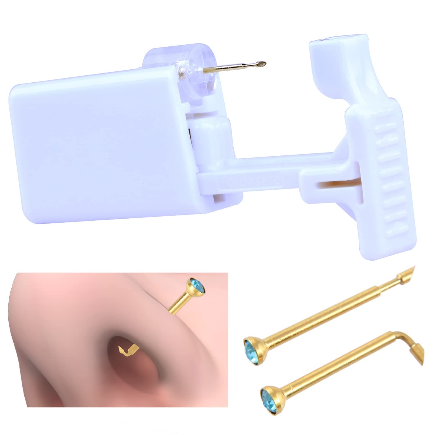 1PC Disposable Nose Piercing Gun Self Nose Piercing Kit Piercing Nose Rings Piercer Hypoallergenic 24kt Real Gold Plated Nose Stud…