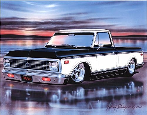 1971 72 Chevy C10 Fleetside Pickup Classic Truck Art Print Black & White 11x14 Poster