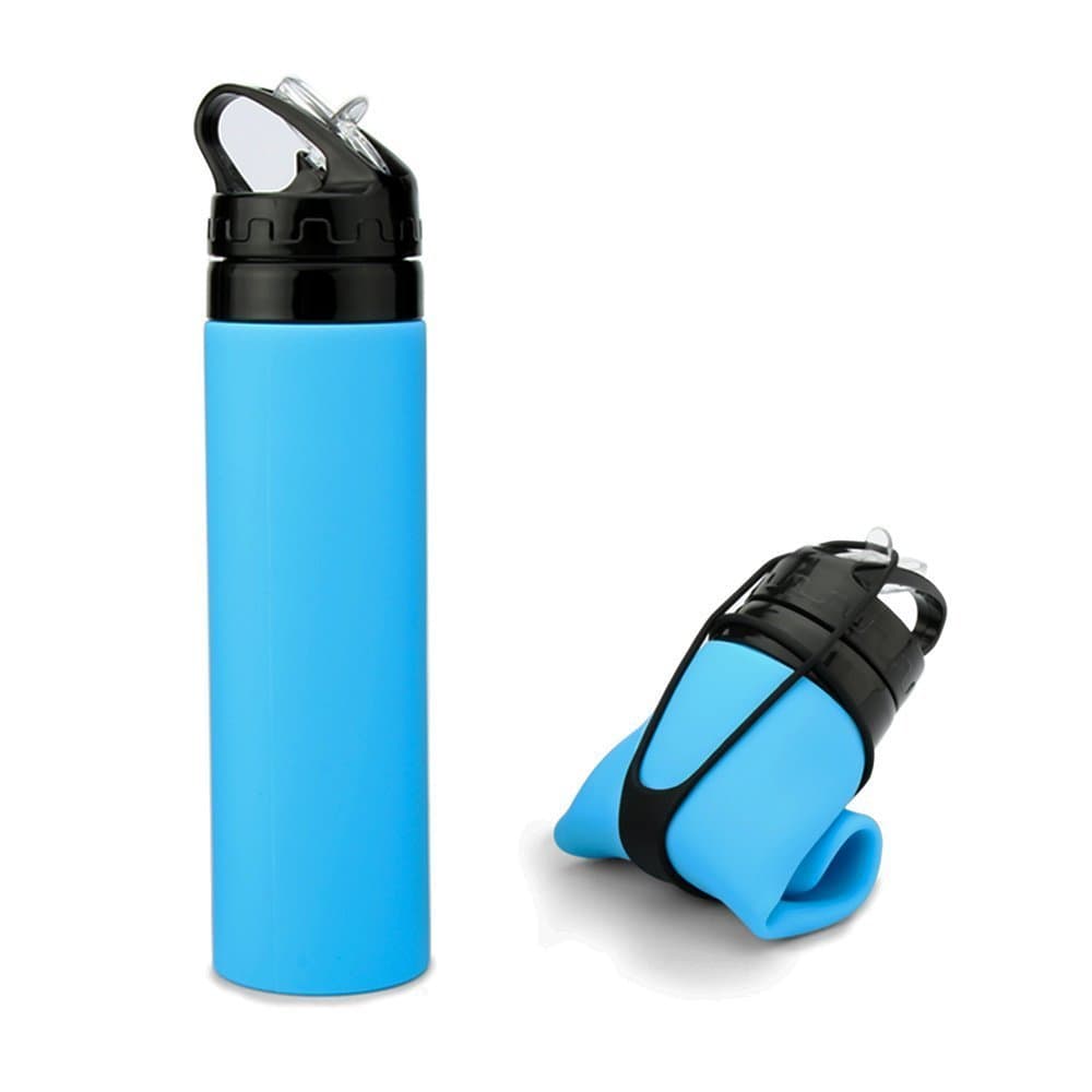 Eyekitchen Collapsible Water Bottle Set of 2, Foldable Silicone Bottle with FDA Certification - BPA Free, 600ml (Blue and Green)