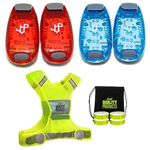 JQP Sports Running Vest and LED Safety Light Sets The Perfect Waterproof Running Light and Reflective Vest, for Jogging, Cycling, Biking, Strobe Light (S/M)