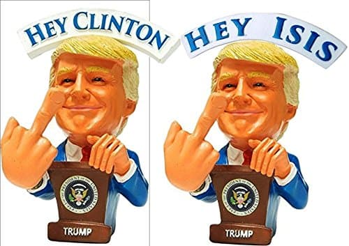 Donald Trump Doll Bobblehead Style “Bobbling Middle Finger, “Hey Clinton.” “Hey ISIS,” Caricature Doll With 2 Two-Sided Banners